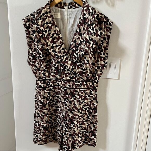 Anthropologie EXQUISE Geometric Print Linen Romper M NWOT - Picture 2 of 11